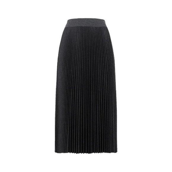 Theory Women's Size Medium Black Pleated Flannel Midi Skirt A-Line Knit $630 NWT - Picture 1 of 10